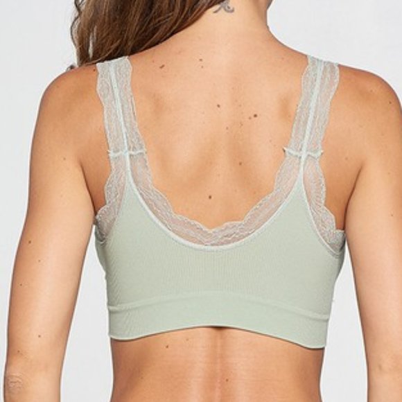 SAGE Ribbed Thick Strap Bralette with Lace… - Picture 3 of 4
